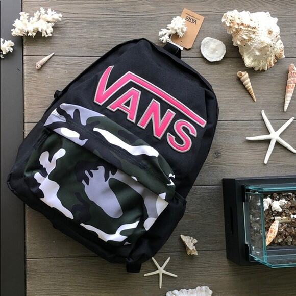Vans Off The Wall Realm Backpack Bag Pink Embroidered Logo With Laptop Sleeve - Picture 2 of 7